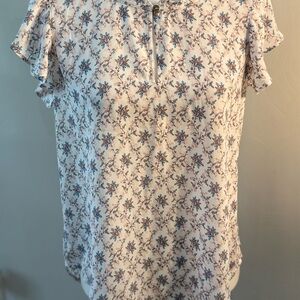 LOFT Cream Floral Flutter-Sleeve Blouse